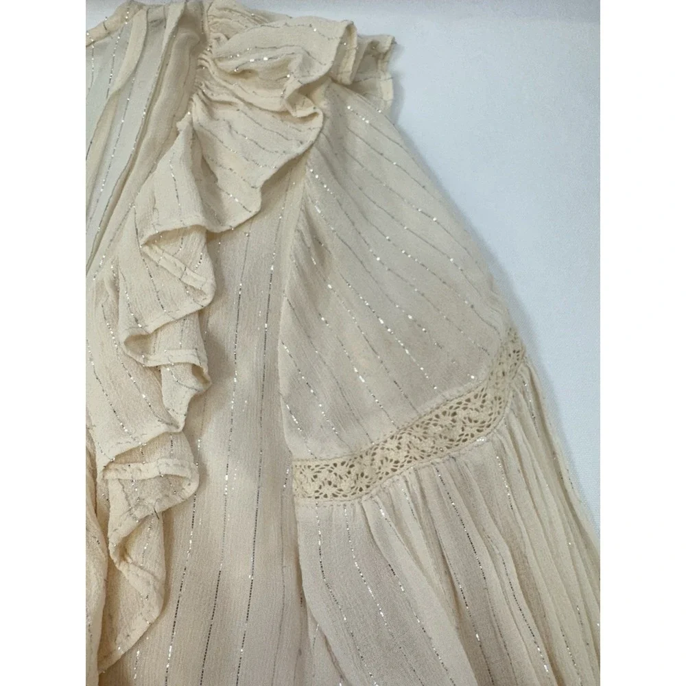 NWOT Maeve Anthropologie Ruffle Wynn Metallic Stripe Boho Peasant Flowy Size 4 - Picture 10 of 14